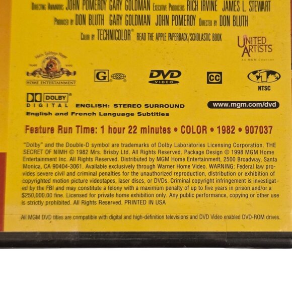 The Secret Of NIMH DVD New Sealed 1982 Animated Classic Family Movie - Picture 5 of 7